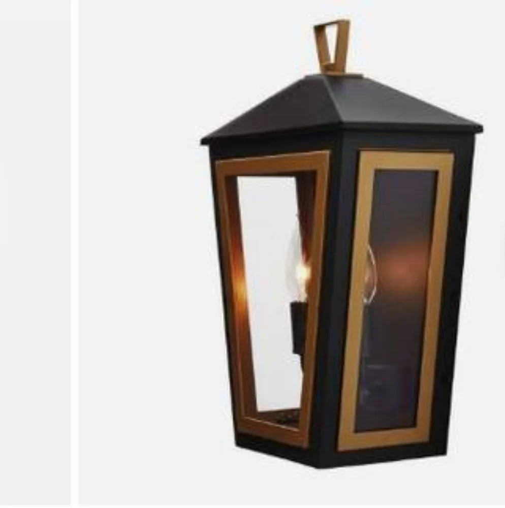 2 Light fixture Black + Gold Outdoor light Wall Lantern Sconce antique brass new